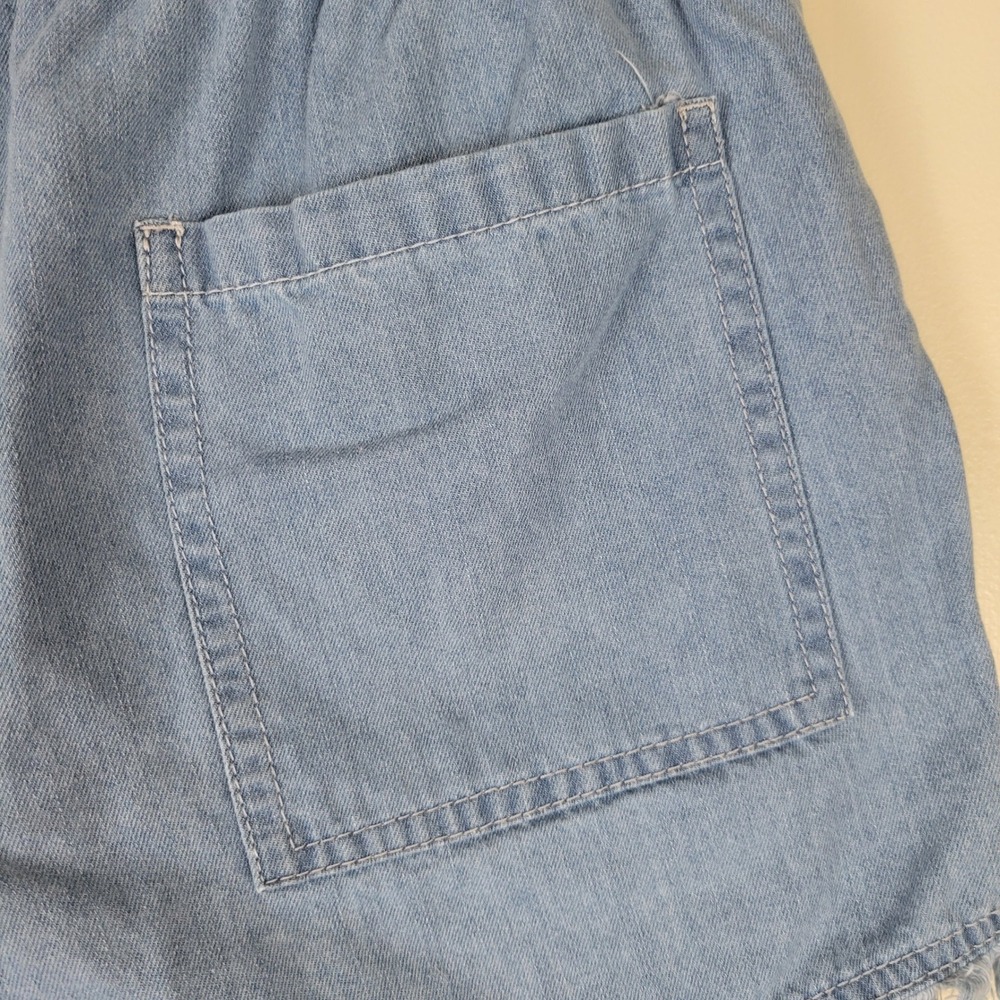 Womens Light Wash Denim Shorts Frayed Raw Hem Elastic Waist Drawstring Size M - Picture 6 of 9